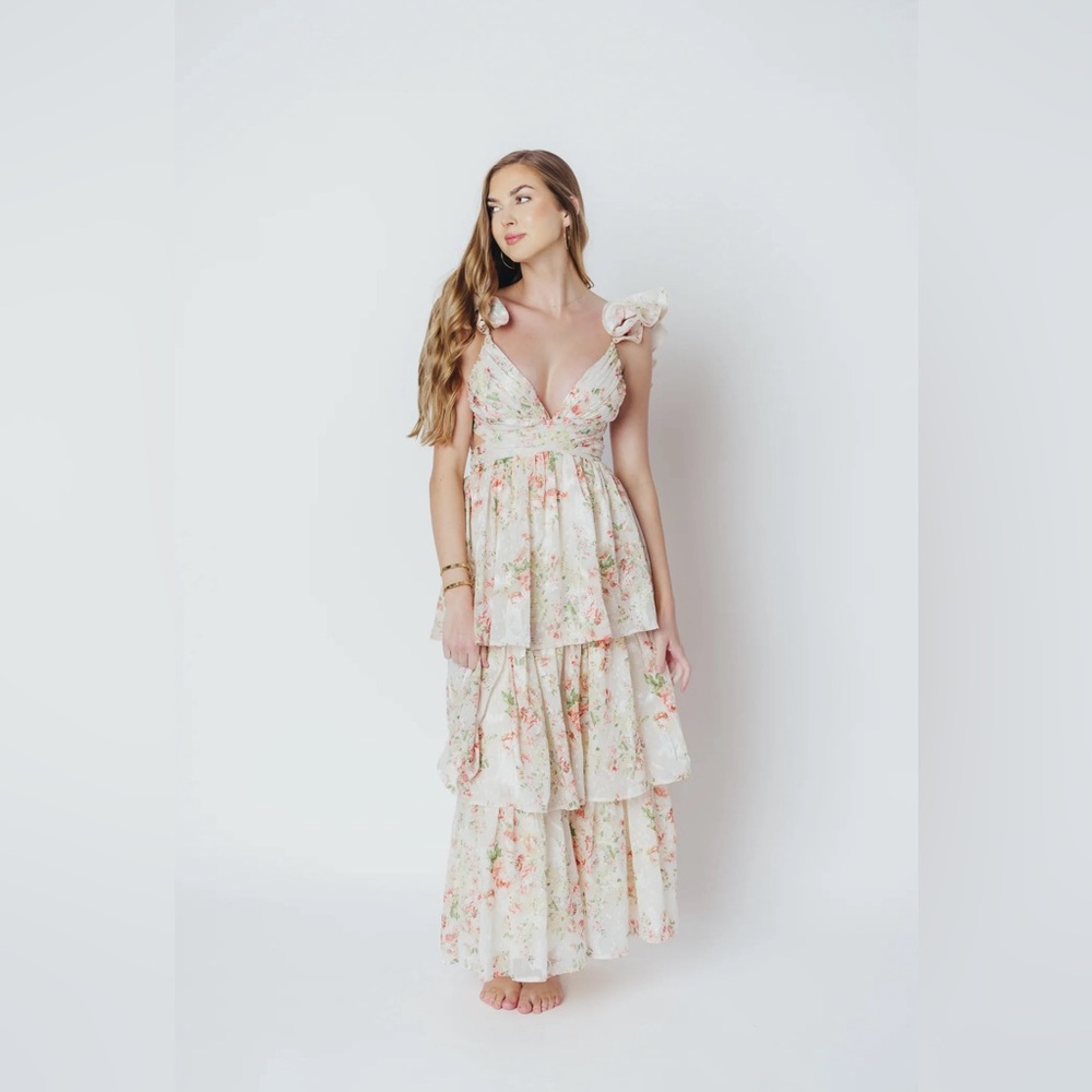 Ingrid Tiered Maxi Dress in Cream Multi Floral